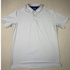 Loop Men Large Blue White Abstract Print 3 Button Short Sleeve Polo Shirt Casual